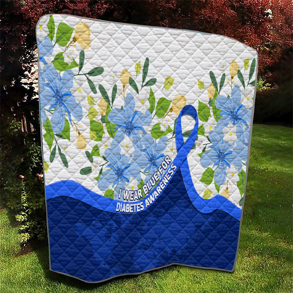 Diabetes Awareness Ribbon Quilt Floral Blue Ribbon World Map