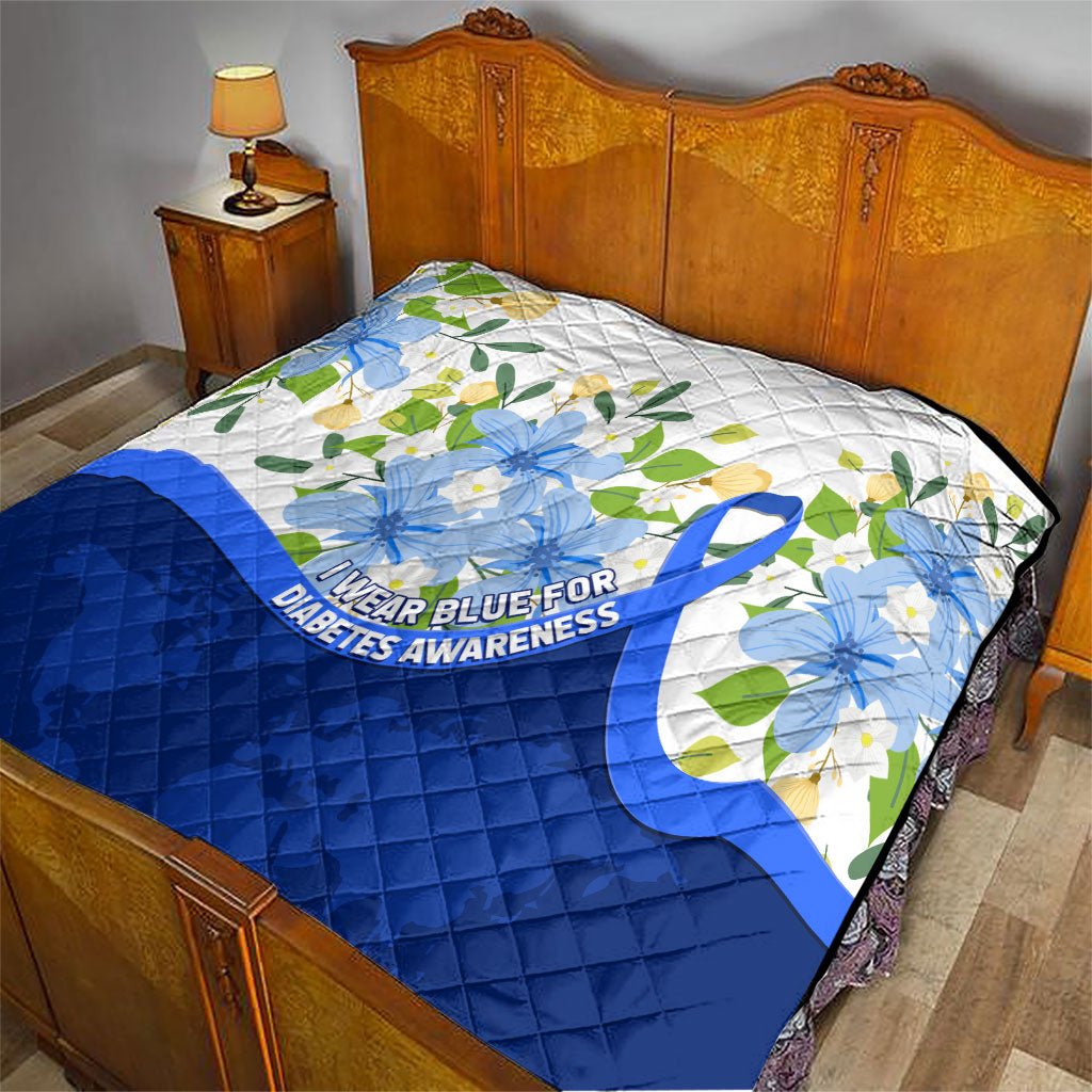 Diabetes Awareness Ribbon Quilt Floral Blue Ribbon World Map