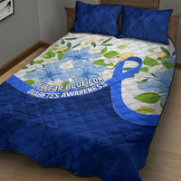 Diabetes Awareness Ribbon Quilt Bed Set Floral Blue Ribbon World Map