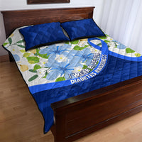 Diabetes Awareness Ribbon Quilt Bed Set Floral Blue Ribbon World Map