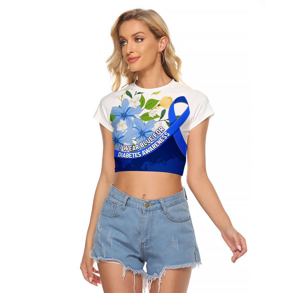Diabetes Awareness Ribbon Raglan Cropped T Shirt Floral Blue Ribbon World Map