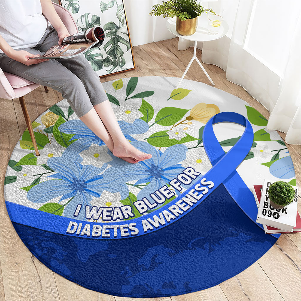 Diabetes Awareness Ribbon Round Carpet Floral Blue Ribbon World Map