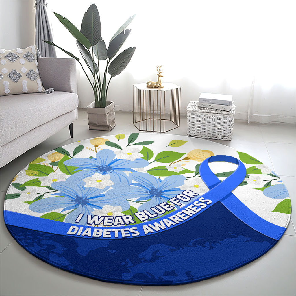 Diabetes Awareness Ribbon Round Carpet Floral Blue Ribbon World Map