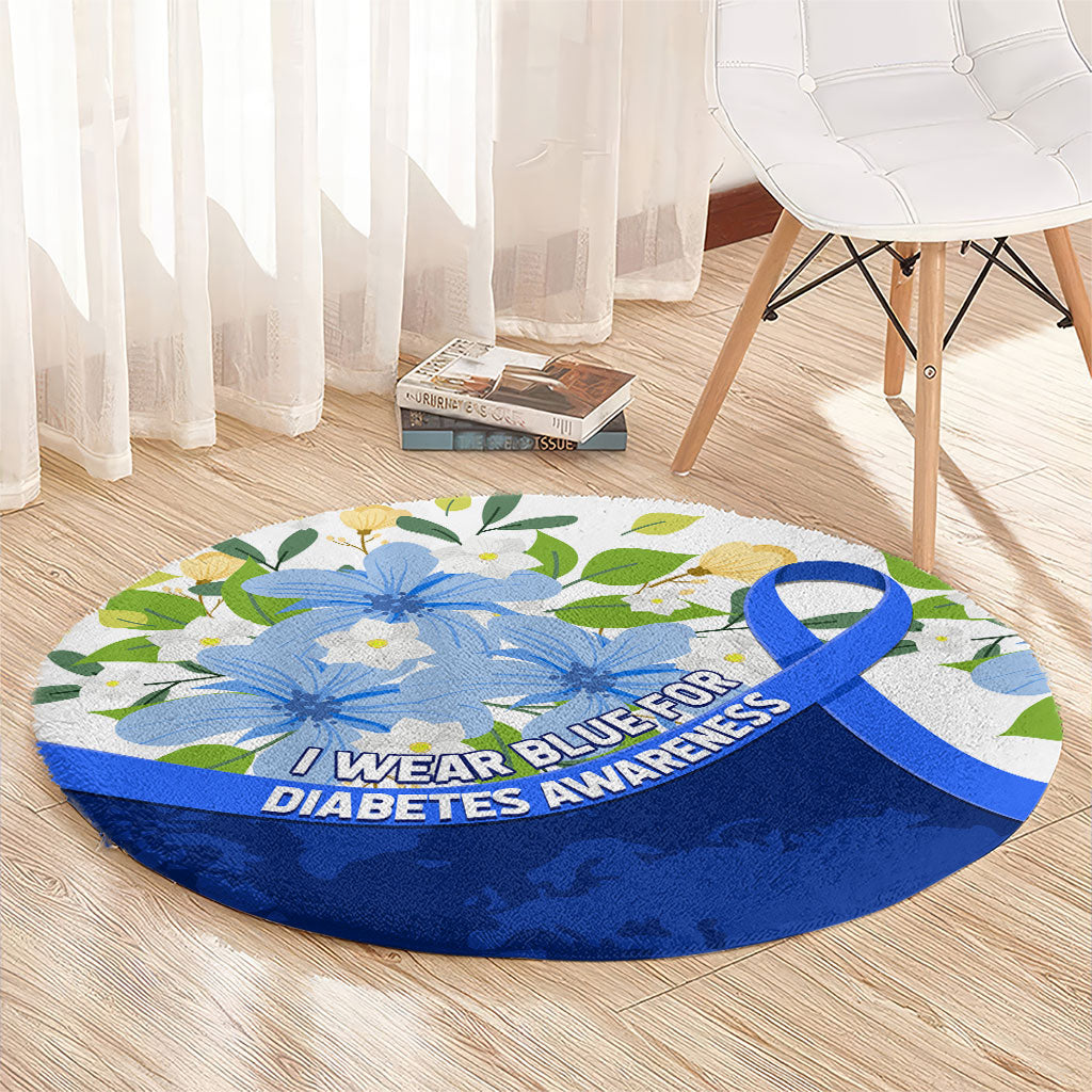 Diabetes Awareness Ribbon Round Carpet Floral Blue Ribbon World Map