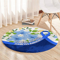 Diabetes Awareness Ribbon Round Carpet Floral Blue Ribbon World Map