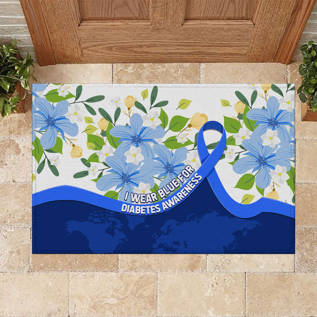 Diabetes Awareness Ribbon Rubber Doormat Floral Blue Ribbon World Map