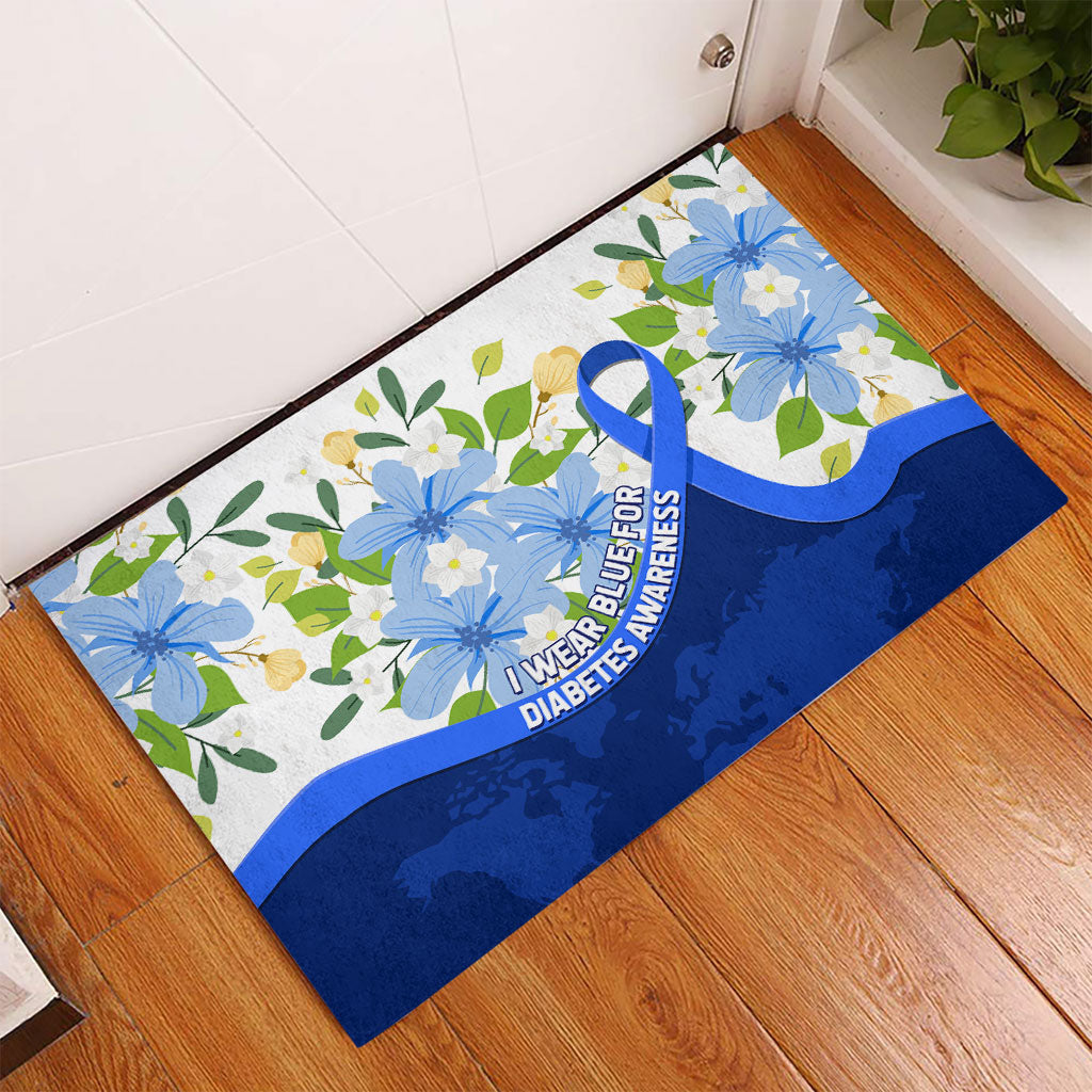 Diabetes Awareness Ribbon Rubber Doormat Floral Blue Ribbon World Map