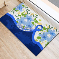Diabetes Awareness Ribbon Rubber Doormat Floral Blue Ribbon World Map