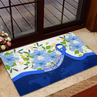 Diabetes Awareness Ribbon Rubber Doormat Floral Blue Ribbon World Map