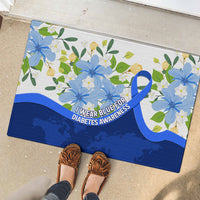 Diabetes Awareness Ribbon Rubber Doormat Floral Blue Ribbon World Map