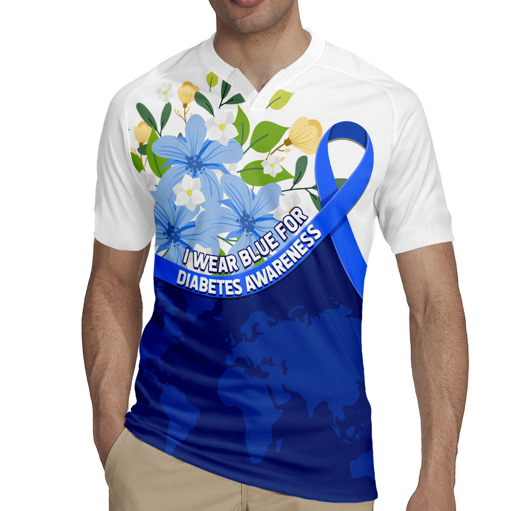 Diabetes Awareness Ribbon Rugby Jersey Floral Blue Ribbon World Map