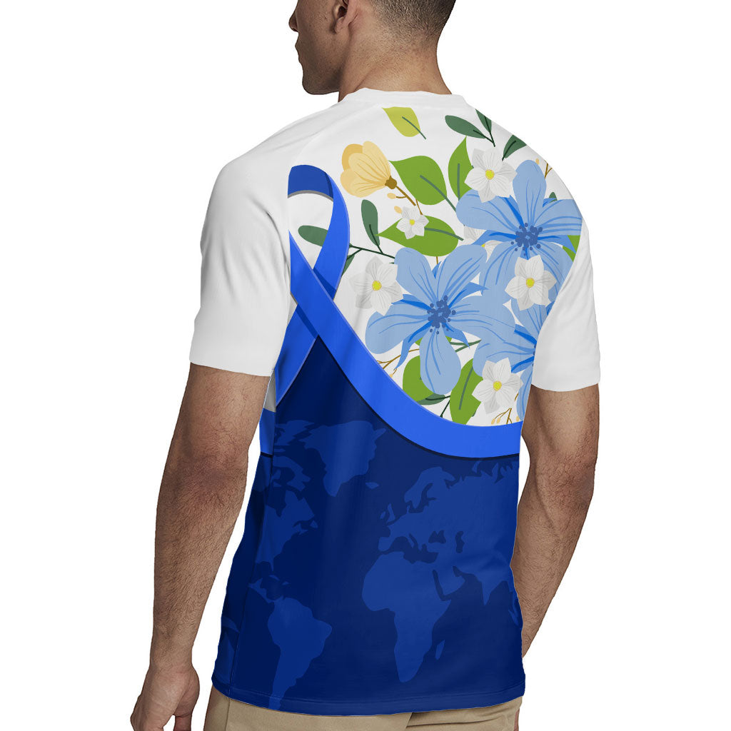 Diabetes Awareness Ribbon Rugby Jersey Floral Blue Ribbon World Map
