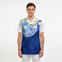 Diabetes Awareness Ribbon Scrub Top Floral Blue Ribbon World Map