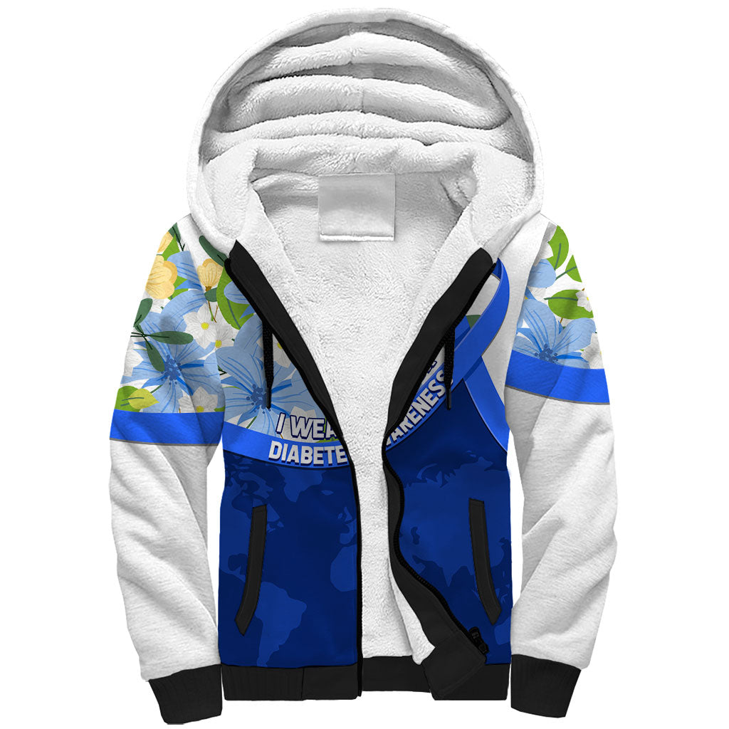 Diabetes Awareness Ribbon Sherpa Hoodie Floral Blue Ribbon World Map