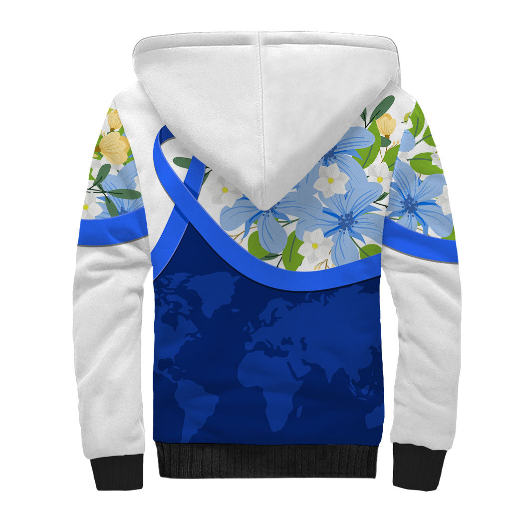 Diabetes Awareness Ribbon Sherpa Hoodie Floral Blue Ribbon World Map