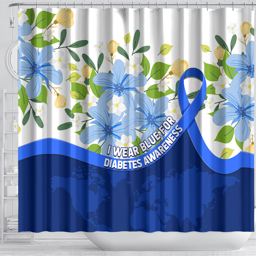 Diabetes Awareness Ribbon Shower Curtain Floral Blue Ribbon World Map