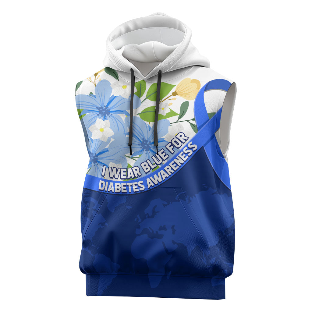Diabetes Awareness Ribbon Sleeveless Hoodie Floral Blue Ribbon World Map