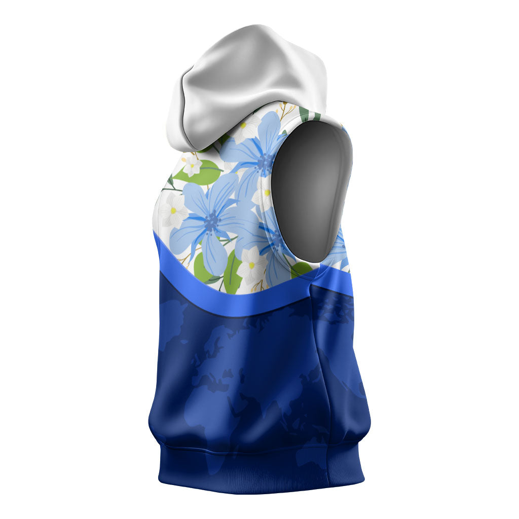 Diabetes Awareness Ribbon Sleeveless Hoodie Floral Blue Ribbon World Map