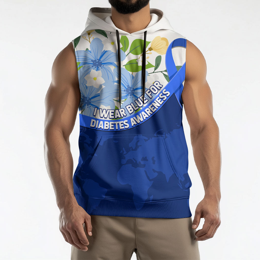 Diabetes Awareness Ribbon Sleeveless Hoodie Floral Blue Ribbon World Map