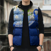 Diabetes Awareness Ribbon Sleeveless Puffer Jacket Floral Blue Ribbon World Map