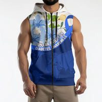 Diabetes Awareness Ribbon Sleeveless Zip Hoodie Floral Blue Ribbon World Map