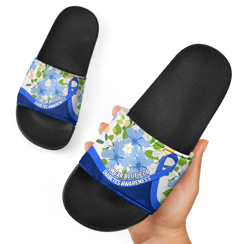 Diabetes Awareness Ribbon Slide Sandals Floral Blue Ribbon World Map