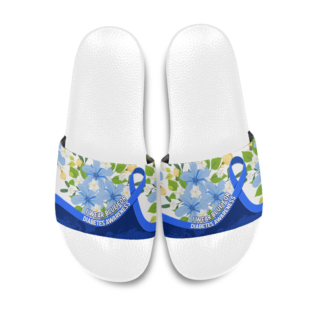 Diabetes Awareness Ribbon Slide Sandals Floral Blue Ribbon World Map