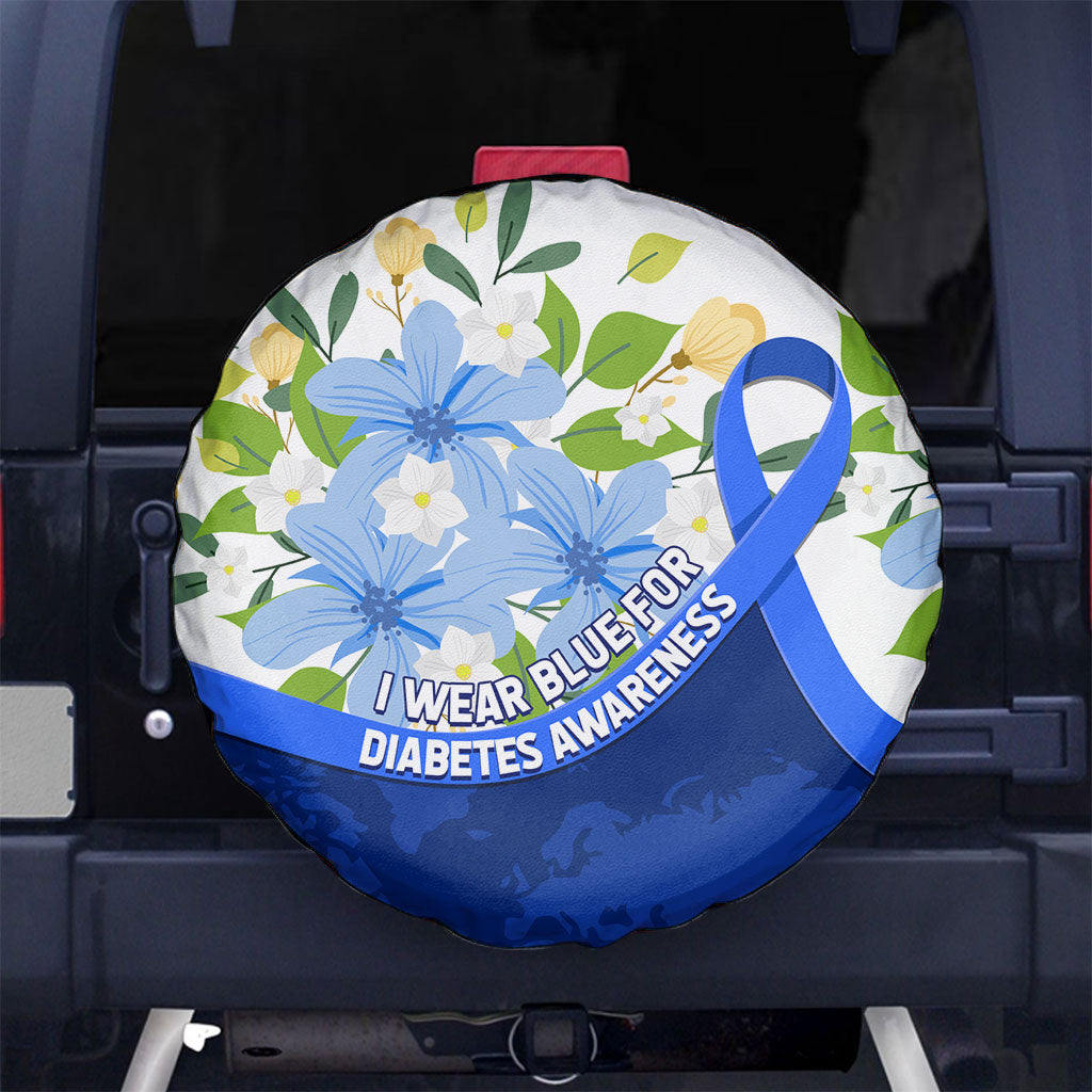 Diabetes Awareness Ribbon Spare Tire Cover Floral Blue Ribbon World Map