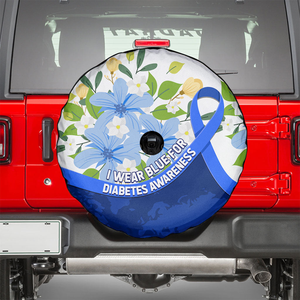 Diabetes Awareness Ribbon Spare Tire Cover Floral Blue Ribbon World Map
