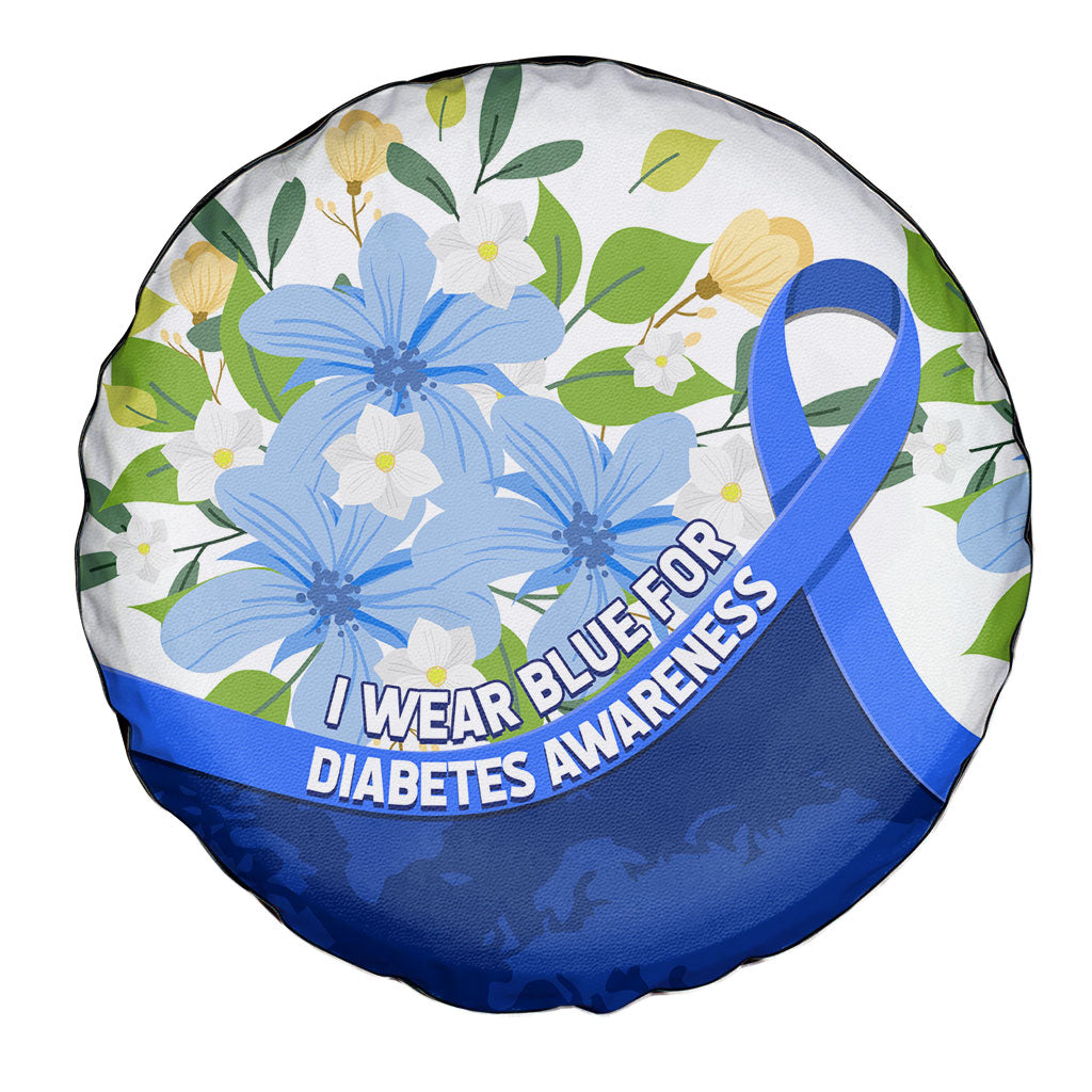 Diabetes Awareness Ribbon Spare Tire Cover Floral Blue Ribbon World Map