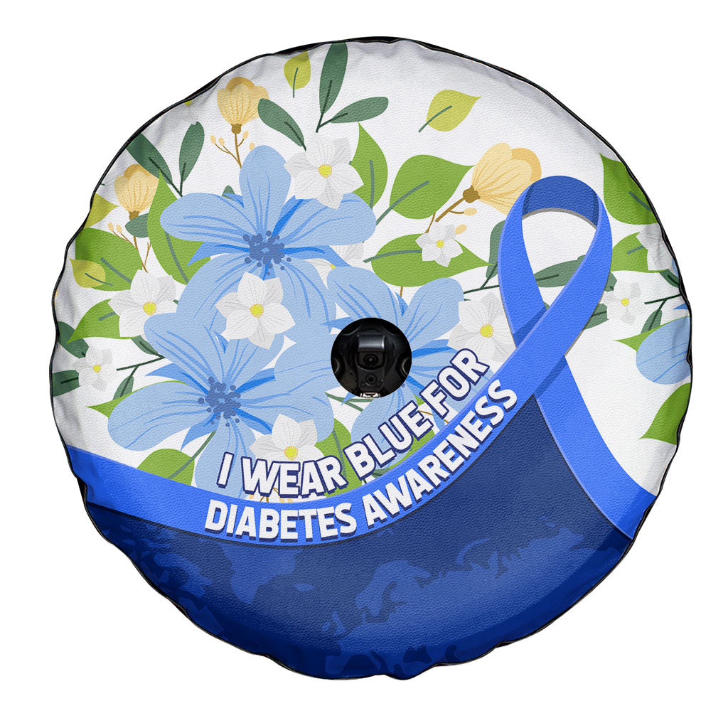 Diabetes Awareness Ribbon Spare Tire Cover Floral Blue Ribbon World Map
