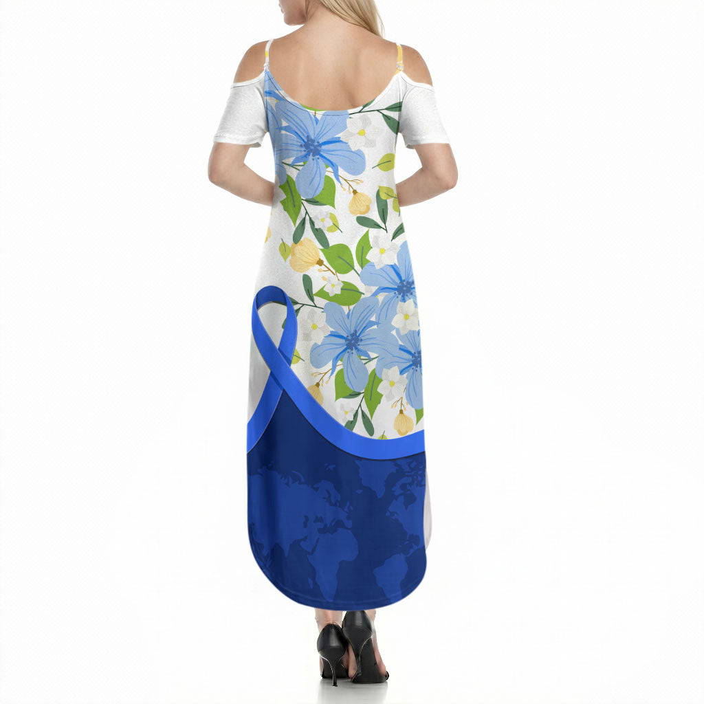 Diabetes Awareness Ribbon Summer Maxi Dress Floral Blue Ribbon World Map