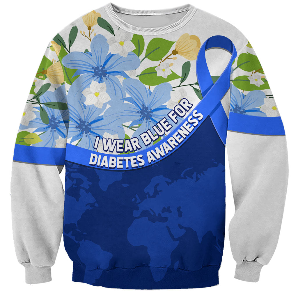 Diabetes Awareness Ribbon Sweatshirt Floral Blue Ribbon World Map