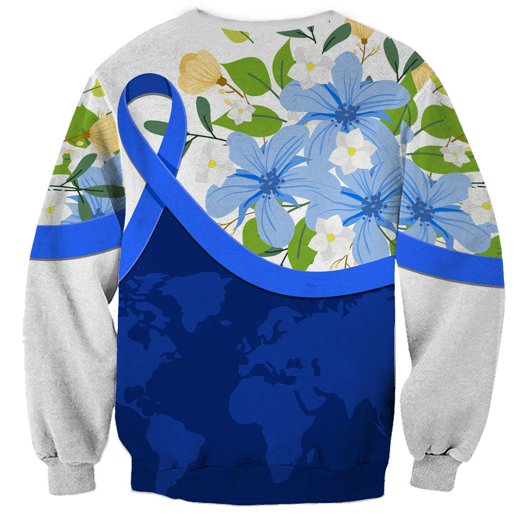 Diabetes Awareness Ribbon Sweatshirt Floral Blue Ribbon World Map