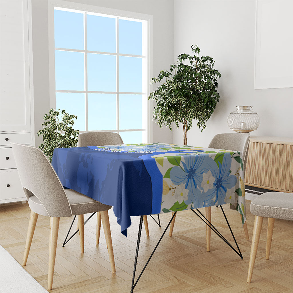 Diabetes Awareness Ribbon Tablecloth Floral Blue Ribbon World Map