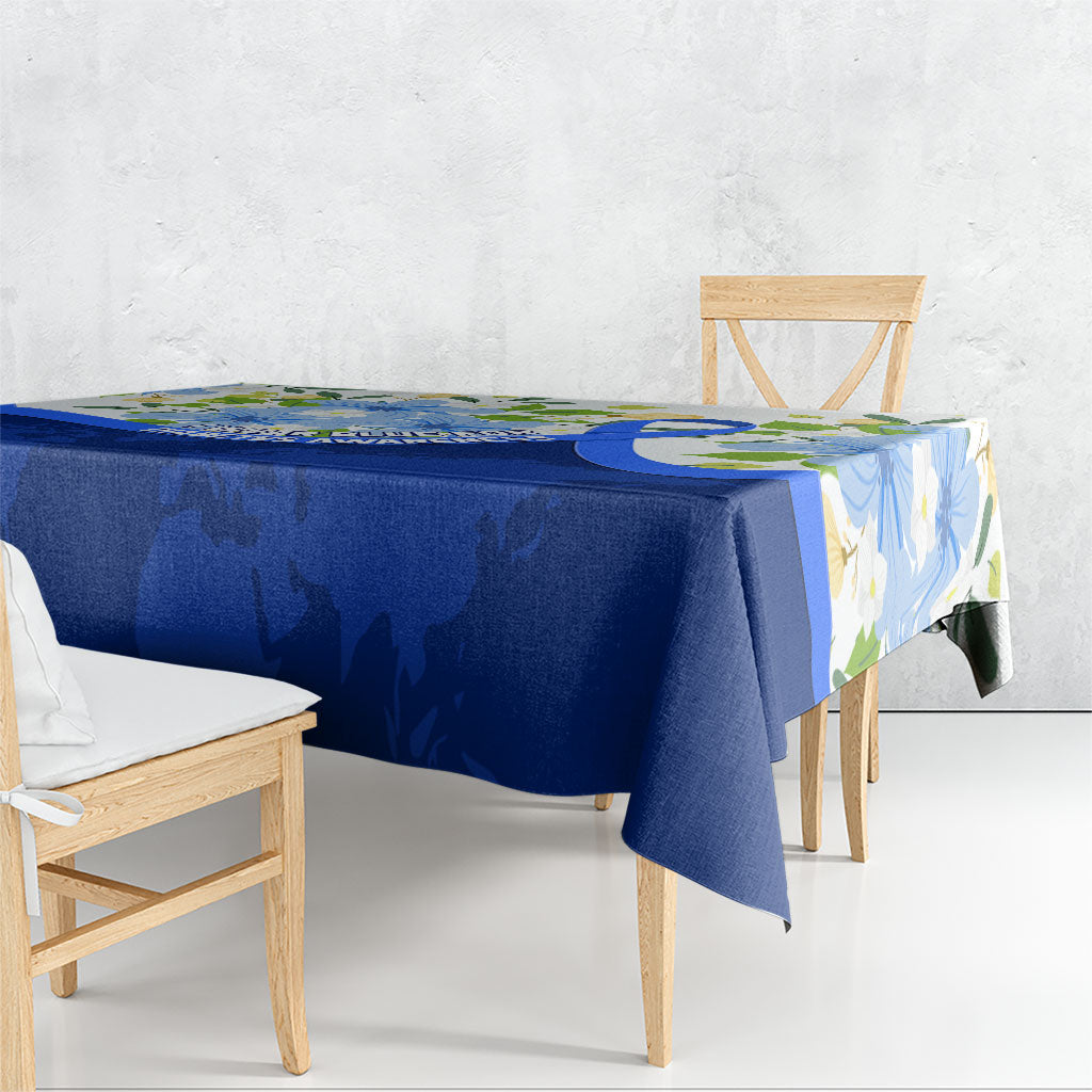 Diabetes Awareness Ribbon Tablecloth Floral Blue Ribbon World Map