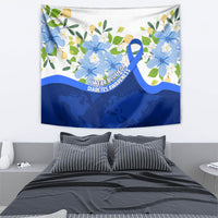 Diabetes Awareness Ribbon Tapestry Floral Blue Ribbon World Map