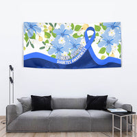 Diabetes Awareness Ribbon Tapestry Floral Blue Ribbon World Map