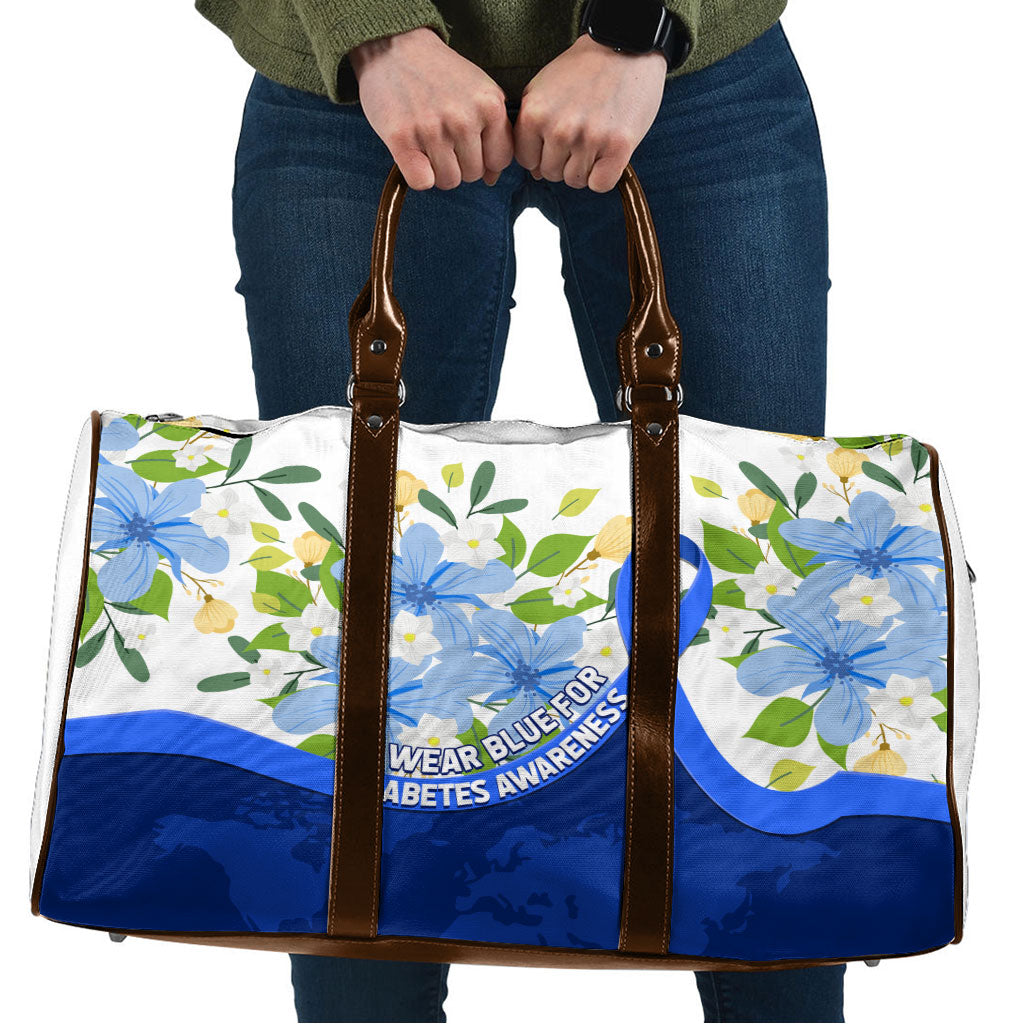 Diabetes Awareness Ribbon Travel Bag Floral Blue Ribbon World Map