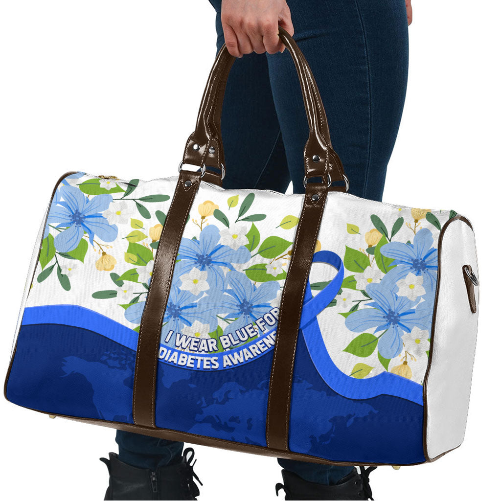 Diabetes Awareness Ribbon Travel Bag Floral Blue Ribbon World Map