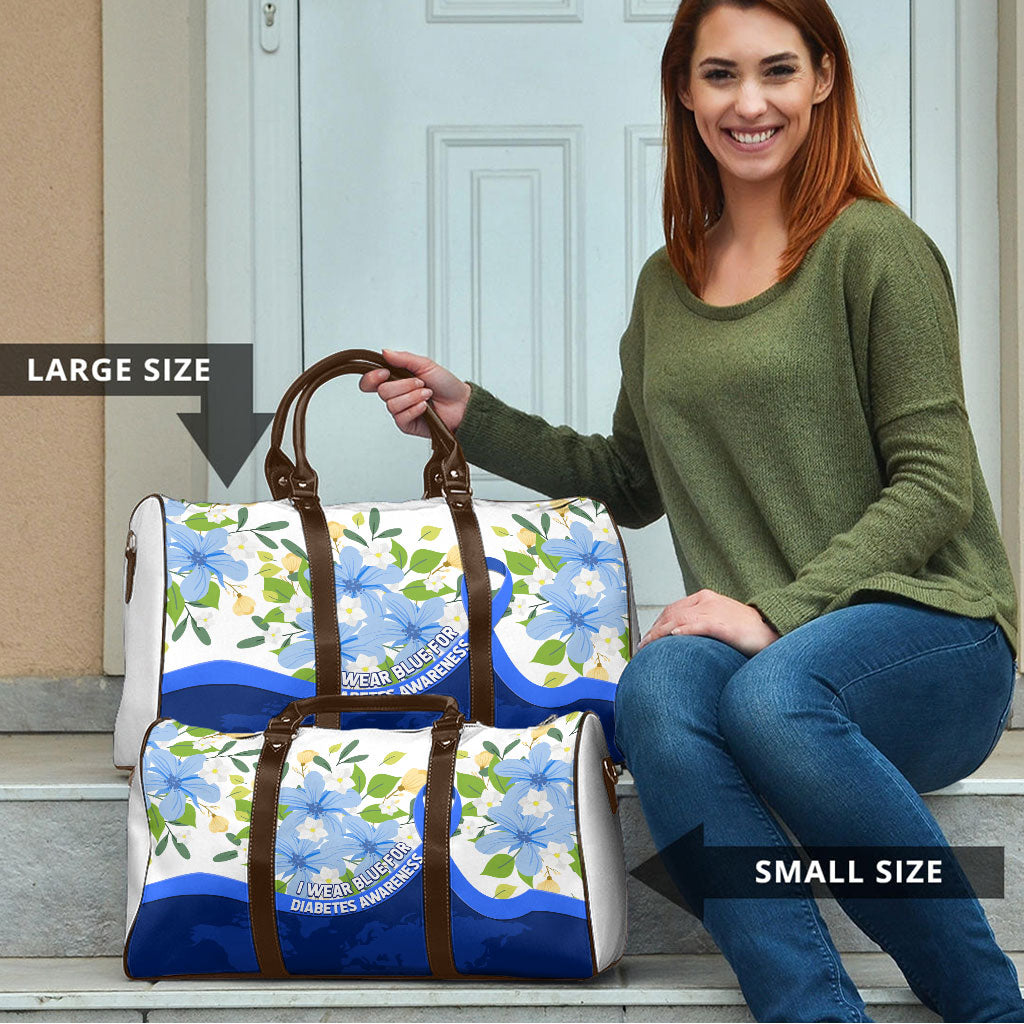 Diabetes Awareness Ribbon Travel Bag Floral Blue Ribbon World Map