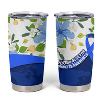 Diabetes Awareness Ribbon Tumbler Cup Floral Blue Ribbon World Map