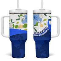 Diabetes Awareness Ribbon Tumbler With Handle Floral Blue Ribbon World Map