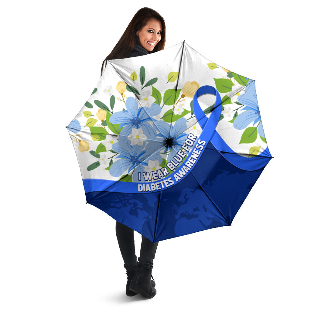 Diabetes Awareness Ribbon Umbrella Floral Blue Ribbon World Map