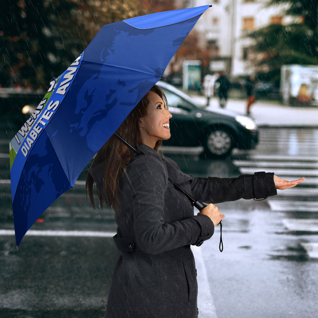 Diabetes Awareness Ribbon Umbrella Floral Blue Ribbon World Map
