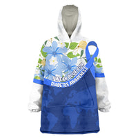 Diabetes Awareness Ribbon Wearable Blanket Hoodie Floral Blue Ribbon World Map