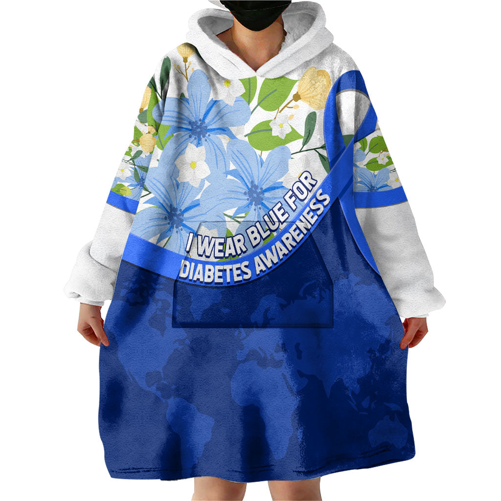 Diabetes Awareness Ribbon Wearable Blanket Hoodie Floral Blue Ribbon World Map
