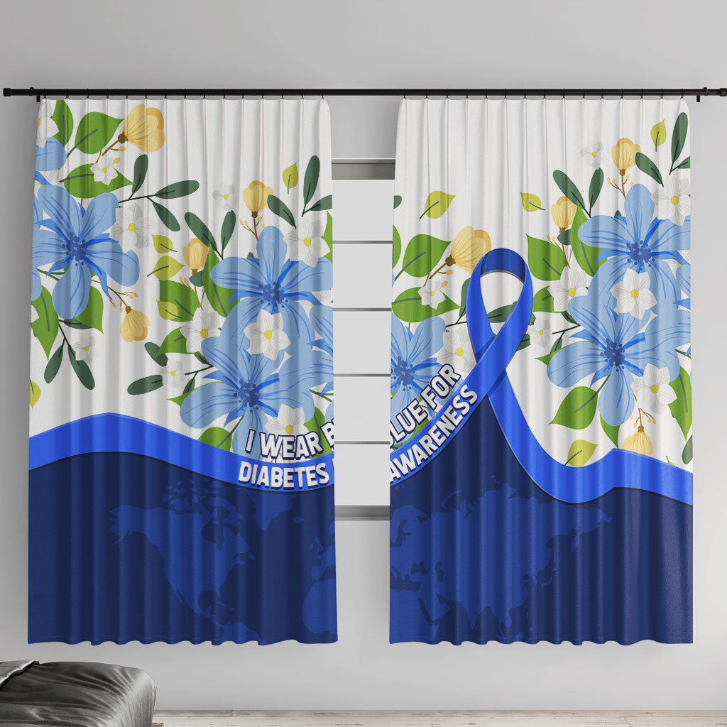 Diabetes Awareness Ribbon Window Curtain Floral Blue Ribbon World Map