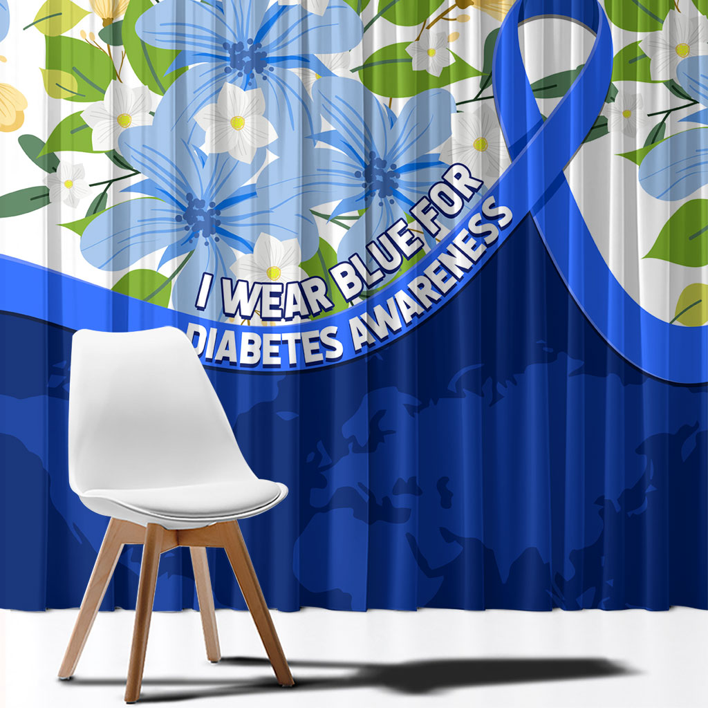 Diabetes Awareness Ribbon Window Curtain Floral Blue Ribbon World Map