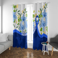 Diabetes Awareness Ribbon Window Curtain Floral Blue Ribbon World Map